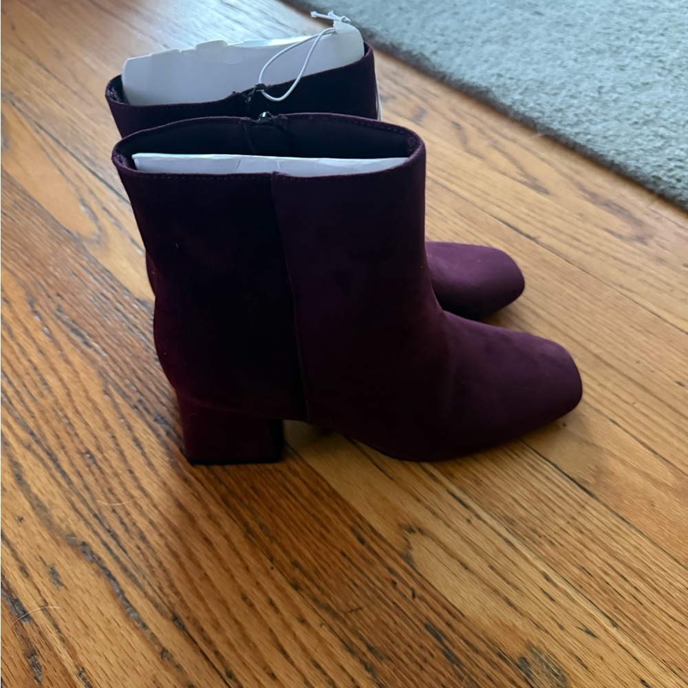 Old Navy Plum Suede Block Heel Ankle Boots